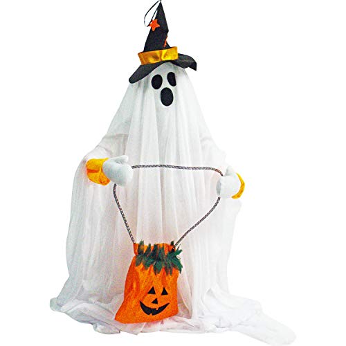 Friendly Ghost Halloween Animatronic with Touch Activated Lights and Music (35" Standing Ghost)