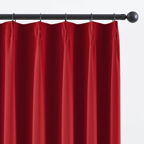 Red Pinch Pleat Curtains 90 Inches Long for Bedroom (2 Count)