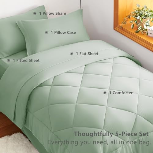 Twin Comforter Set with Sheets Sage Green