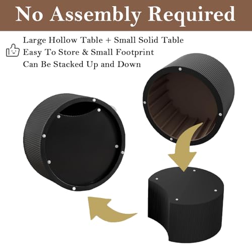 Black Round Fluted Nesting Coffee Table Set of 2