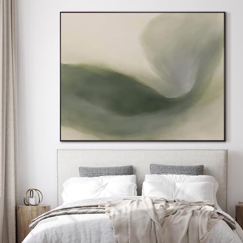 36"x46" Extra Large Framed Wall Art Abstract Green Swirl Soft Fluid Modern Illustration for Home Living Room Bedroom Decor