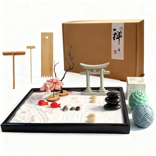 Japanese Zen Garden Kit for Desk with 3 Sand Spheres