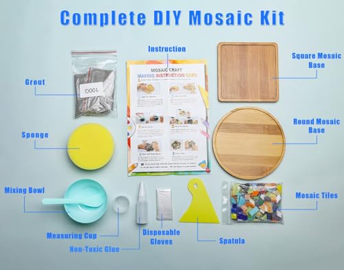 2 Sets of DIY Mosaic Craft Kits Mosaic Tiles Coaster Kit Make Your Own Mosaic Project Handmade Craft Set with Stained Glass Mosaic Tile Pieces for Decoration and Gift (12 Count)