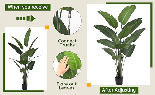 Artificial Bird of Paradise Tree 6FT 13 Thick Matte Texture Leaves Tall Large Fake Faux Tropical Traveler's Palm Banana Leaf Plant 72 Inch Black Pot for Indoor Home Office Poolside Decor