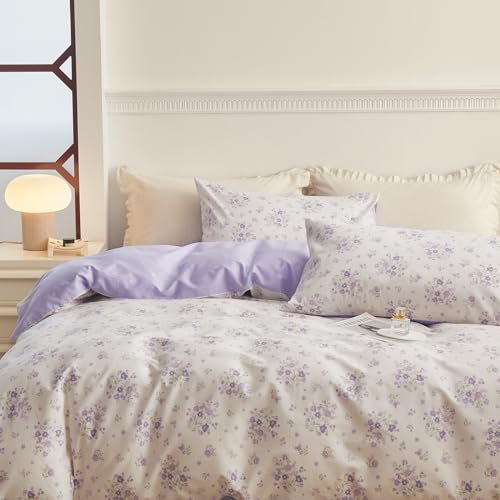 Purple Floral Comforter Set Twin XL Fluffy Soft Microfiber Girls Garden Floral Bedding Comforter Botanical Flowers Comforter with 2 Pillowcases Vintage Aesthetic Bedding Twin XL Comforter Set