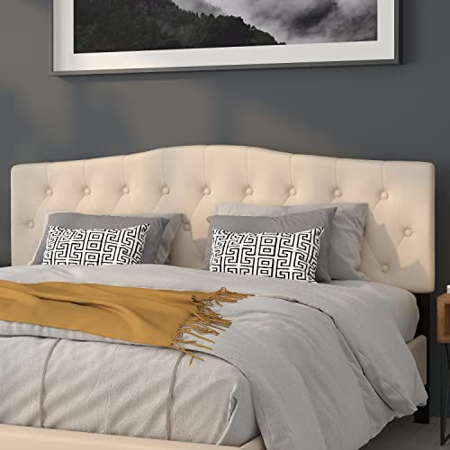 Cambridge Button Tufted and Diamond Stitched Upholstered King Size Headboard in Beige Fabric