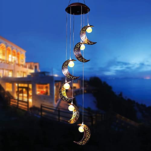 Solar Moon Wind Chimes Outdoor Solar Lights Windchimes Waterproof Hanging Decorations Gifts for Garden Patio Birthday Thanksgiving Home Party