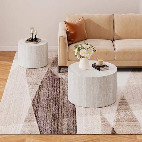 Travertine Round Nesting Coffee Table Set of 2 (2 Count)