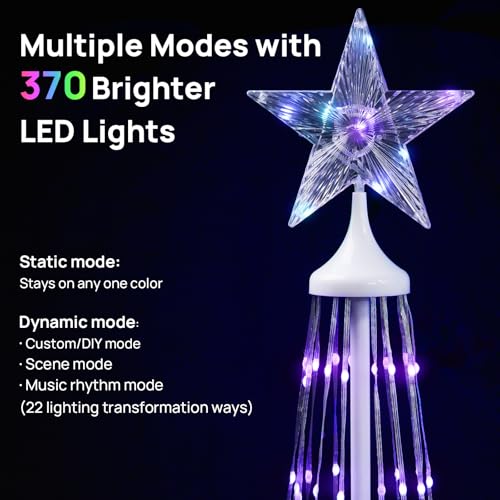 6ft Outdoor Christmas Cone Tree Lights with 370 Smart LED Lights & Star Topper Remote & APP Control Color Changing Timer & Music Sync Weatherproof Artificial Xmas Decoration for Yard