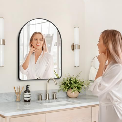 20"x28" Black Arched Mirror for Bathroom