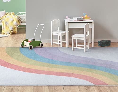 Kids Rugs Rainbow 6' x 9' Multi Color Modern Flat