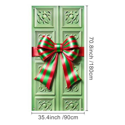 Christmas Door Cover Green Red 35x71 Inch Polyester