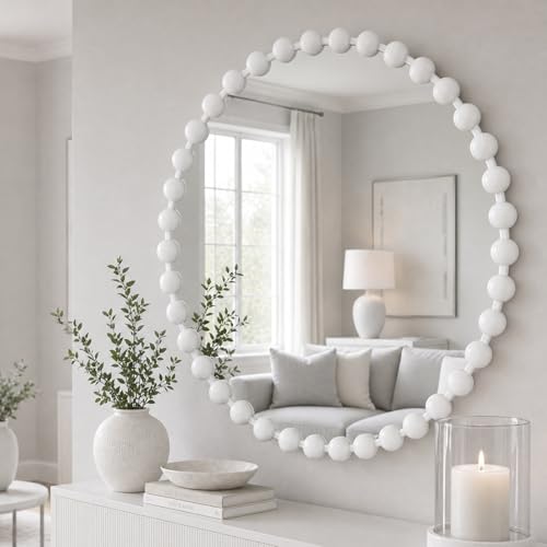36 inch White Round Mirror
