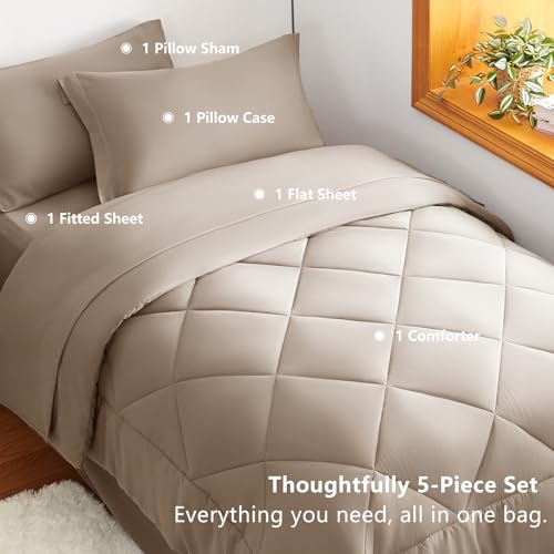 Twin XL Comforter Set with Sheets Khaki