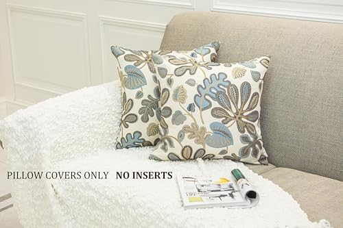 Set of 2 Jacquard Tropical Leaf Pattern Throw Pillow Covers Decorative Pillowcase 22X22 Inches (2 Count)