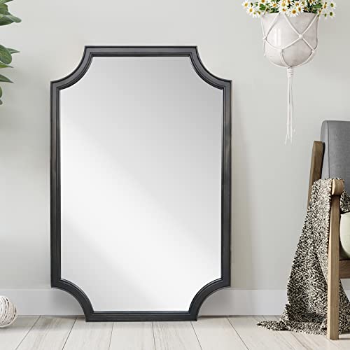 24" x 36" Full Scalloped Corners Arch Rectangle Wall Mirror with Wood Frame for Entryway
