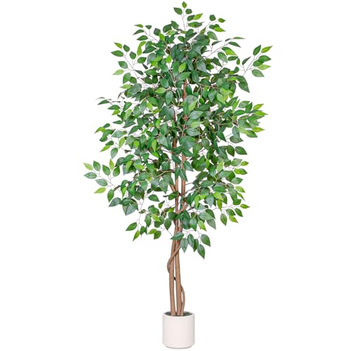 6FT Artificial Ficus Tree with White Planter