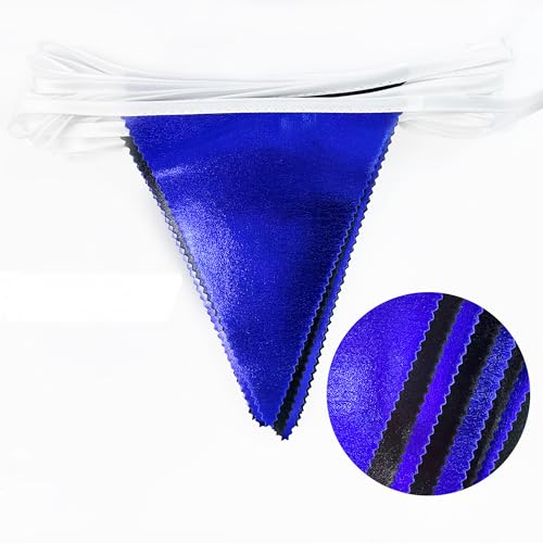 Royal Blue Black Party Decorations Navy Black Metallic Fabric Triangle Pennant Banner Flag Bunting Garland for Graduations Birthday Retirement Wedding Bachelorette Nautical Outdoor Party Supplies (32 Foot)