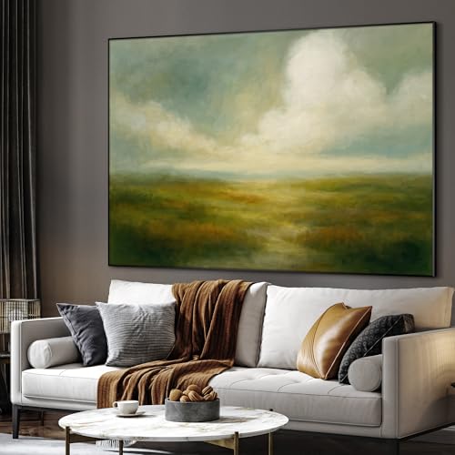 36"x46" Extra Large Framed Wall Art Soft Pastel Hills Dreamy Landscape Illustration for Home Living Room Bedroom Decor