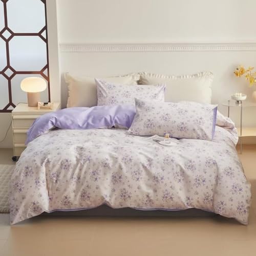 Purple Floral Comforter Set Twin XL Fluffy Soft Microfiber Girls Garden Floral Bedding Comforter Botanical Flowers Comforter with 2 Pillowcases Vintage Aesthetic Bedding Twin XL Comforter Set