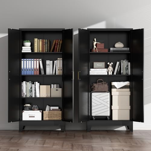 Black Farmhouse Storage Kitchen Pantry Cabinet with 2 Barn Door