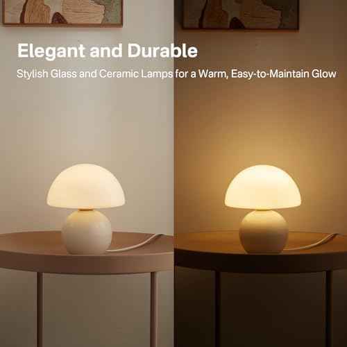 Mushroom Lamp Table Lamp for Bedroom,Desk Bedside Small Lamps for Living Room Night Stands,Mushroom Decor Cute Mini Modern Mid Century Lamps,Unique Aesthetic Home Living Room Decor(White)
