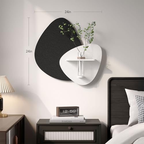 3D Textured Black and White Wall Art with Vase and Shelf