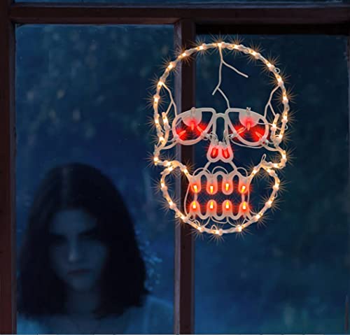 13.3" Lighted Skull Halloween Window Silhouette Decoration