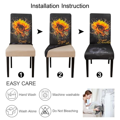 Sunflower Chair Covers for Dining Room Set of 6 (6 Count)