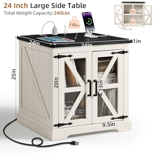 24'' End Table Set 2 with Charger for Living Room (2 Count)