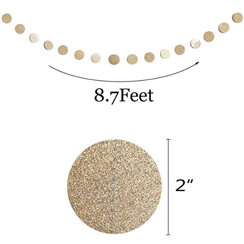 6 Pcs Glitter Champagne Gold Paper Circle Dots Garland (6 Count)