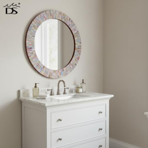 24" Round Rainbow Mosaic Wall Mirror