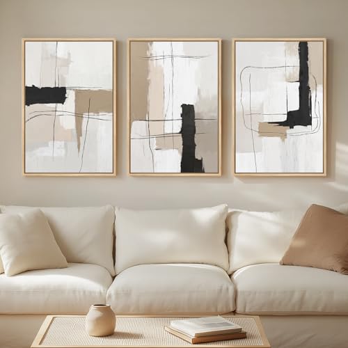 Framed Neutral Black and White Abstract Wall Art (3 Count)
