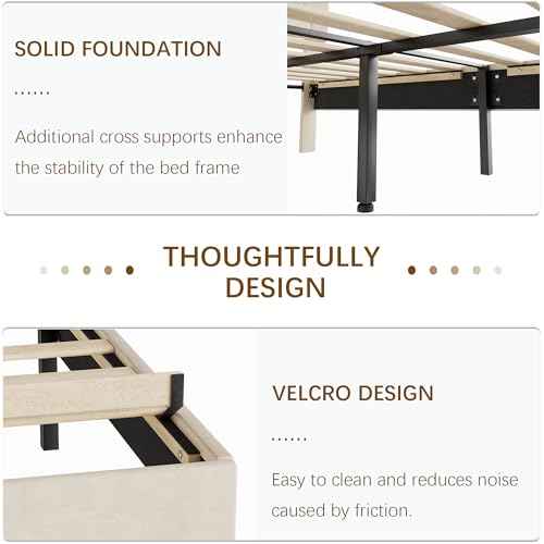 Queen Size Bed Frame with Diamond Tufted Headboard