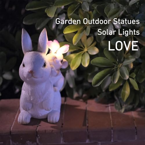 Solar Garden Statues Rabbit with Solar Lights for Yard Patio Garden Decor