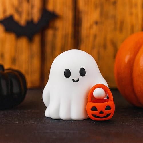 3 Pcs Halloween Ghost Figurine Ghost Resin Halloween Statue Cute Spooky Carrying Pumpkin Basket Designs Spooky Desk Display Ornament for Home and Office Tabletop Art Decoration (3 Count)