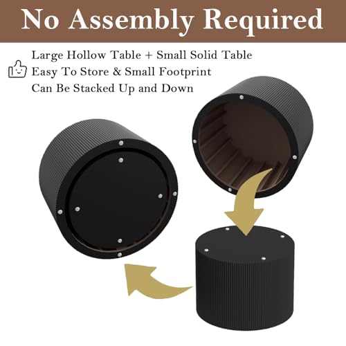 Black Round Fluted Nesting Coffee Table Set of 2