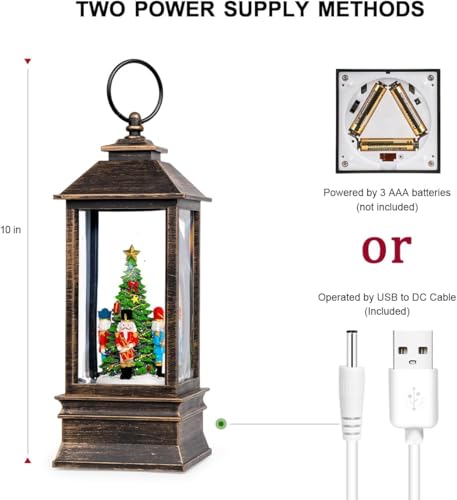 Christmas Snow Globe Water Lantern with Nutcracker Scene Battery Operated or USB Powered Musical Lighted Holiday Decoration for Tabletop Display for Family and Friends