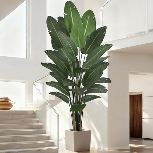 Artificial Bird of Paradise Tree 9FT 25 Thick Matte Texture Leaves Tall Large Fake Faux Tropical Traveler's Palm Banana Leaf Plant 108 Inch Black Pot for Indoor Home Office Poolside Decor