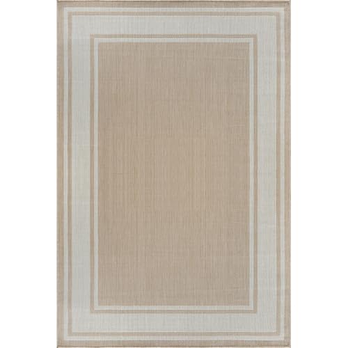 Outdoor Rug 5x7 Modern Bordered Area Rugs for Indoor and Outdoor Patio Deck Porch Garden Waterproof Weather Sun Resistant Washable Outside Carpet (35 Sq Ft)