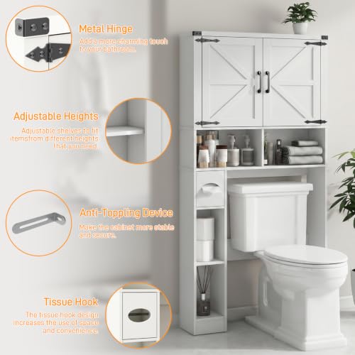 Over The Toilet Storage Cabinet with 2 Barn Doors