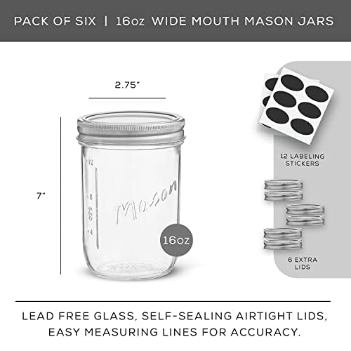 16 Oz Mason Jars With Lids (6 Count)