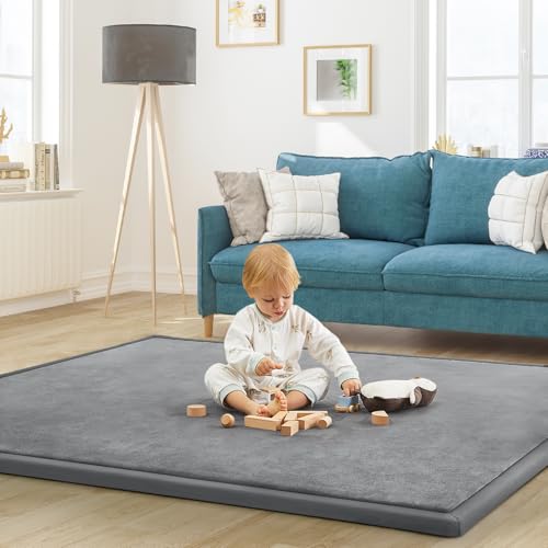 Baby Play Mat for Floor Nursery Rug Muscle Mat Area Rug Playroom Rug 79"x118" Playpen Mat Elastic Foam 1.3" Thick Crawling Mat for Babies