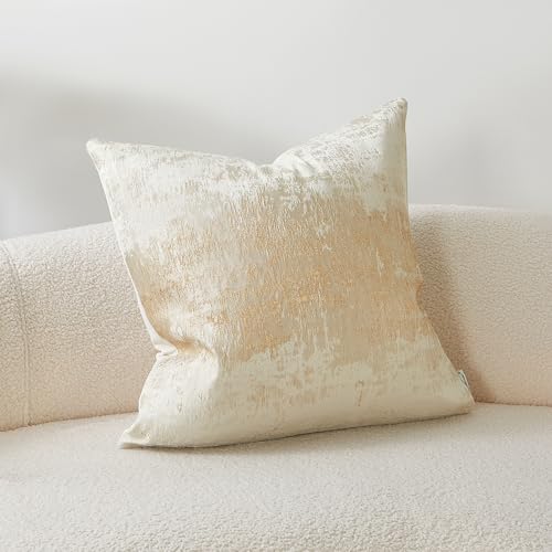 Cream Champagne Metallic Jacquard Throw Pillow Cover 18x18 Velvet Back Modern Glam Sofa Decor