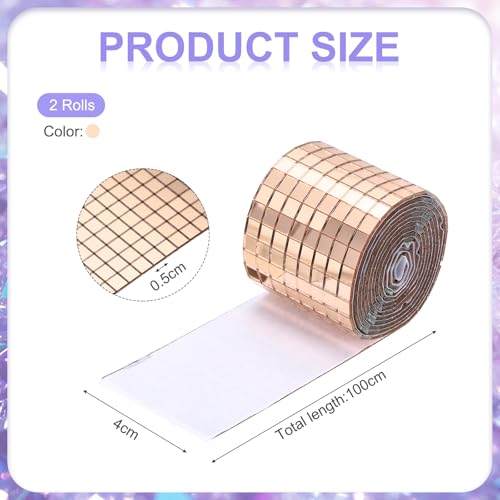 Self Adhesive Glass Mirror Mosaic Tiles 3200 Pcs 5 x 5 mm Disco Tiles for Craft Decoration Glass Mirror Disco Ball Rose Gold 2 Pcs