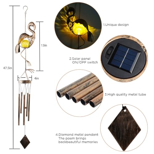 Flamingo Solar Wind Chimes for Outside Gifts for Women Mom Grandma Sister Crackle Glass Ball Flamingo Wind Chimes Solar Lights Outdoor Decor for Garden Backyard Patio Yard Porch
