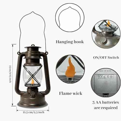 2 Pack LED Vintage Lantern Battery Powered Lanterns with Flame Wick Waterproof Camping Lamp Vintage LED Flame Lamp Hanging Lantern Lights Landscape Patio Garden Pathway Decor for Indoor (2 Count)
