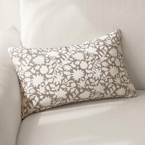 Set of 2 Decorative Neutral Floral Lumbar Throw Pillow Covers Accent Farmhouse Cushion Covers Boho Vintage Pillowcase for Couch Sofa Bedroom Living Room Home Decor (2 Count)