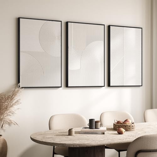 Large 3D Textured Modern White Abstract Wall Art for Living Room (3 Count)