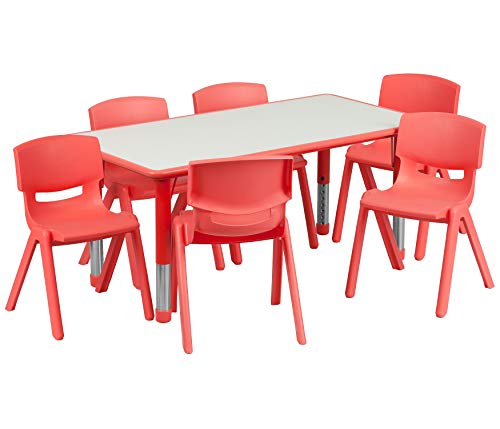 Emmy Adjustable Classroom Activity Table with 6 Stackable Chairs